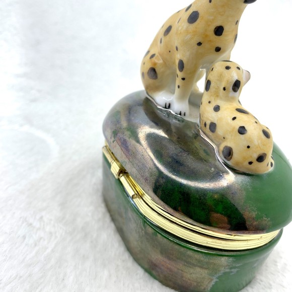Vintage Fitz and Floyd Spotted Dalmatian Dogs Trinket Box Green Porcelain 1985 - Picture 7 of 11